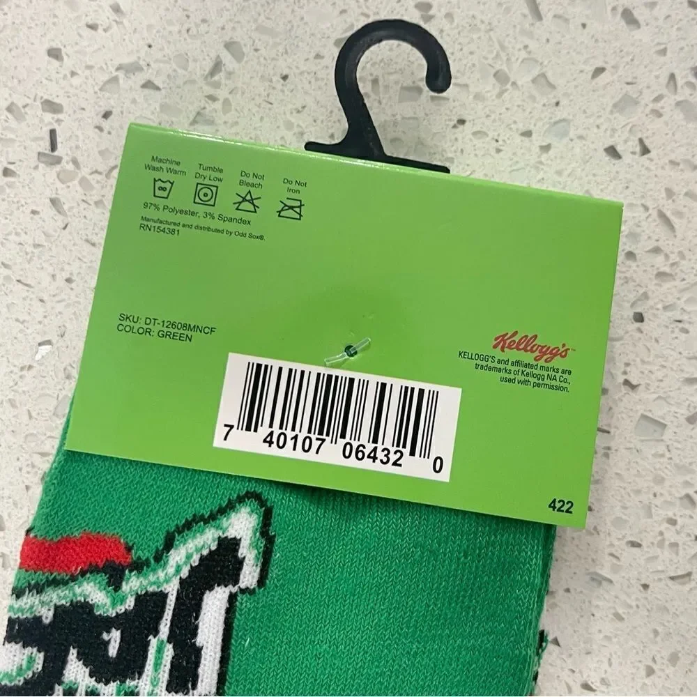 Kellogg’s Apple Jacks Men’s Green Fun Print Novelty Crew Socks Shoe Size 6-12